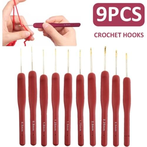 Newest 9Pcs Crochet Hooks Sets Creative Aluminum Crochet Hooks Non-Slip Rubber Handle Kits For DIY Weaving Sewing Craft Tools