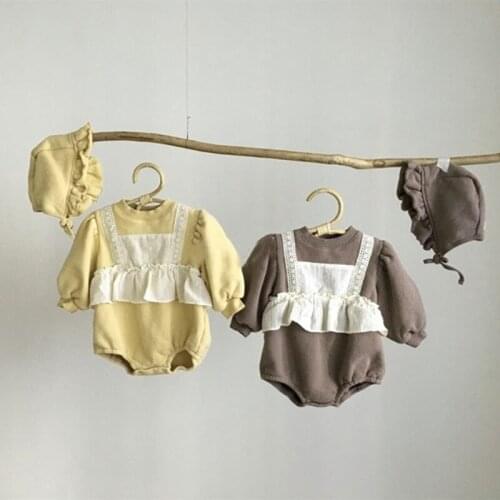 MILANCEL 2021 New Baby Girls Clothes Autumn Girls Jumpsuits Lace Decoration Baby One Piece with Hat