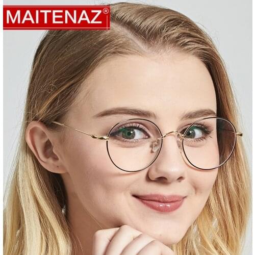 MAITENAZ Alloy Myopia Hyperopia Glasses Classics Prescription Glasses Vintage Pearl Legs Men Women Clear Lenses 18976