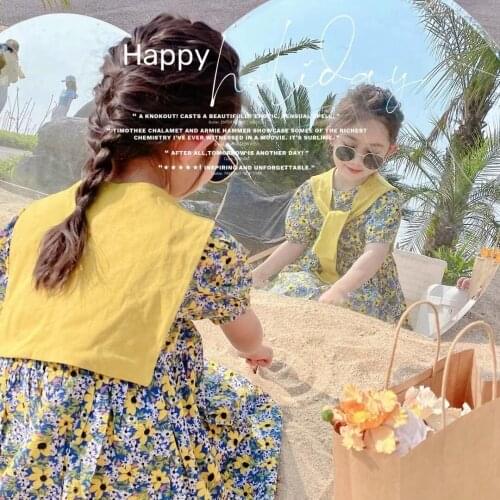 Girls' Clothes Summer Dress 2021 New Children fashion Cute Sweet Print Korean Casual Shawl Dress