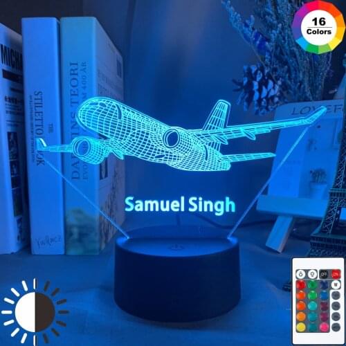 Custom 3d Lamp Airplane Hologram Baby Night Light Cool Name Customization Nightlight for Child Bedroom Decor 3d Led Night Light