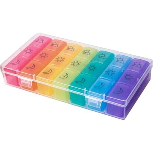 Portable 21 Grids Pills Box Holder Tablet Pill Case Medicine Storage Organizer Healthy Care Tool Rainbow Color