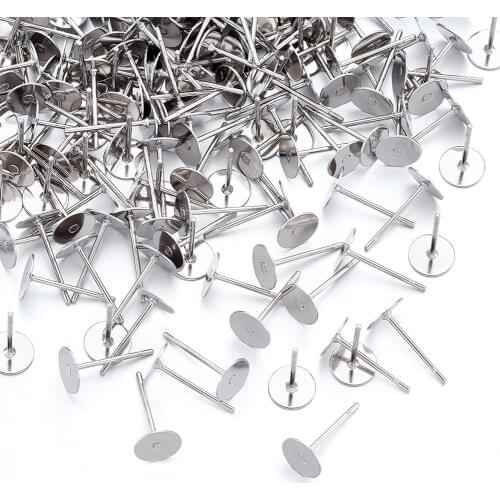 500pcs 4 5 6 8mm Stainless Steel Blank Post Earring Stud Base Pins Cabochon Cameo Settings Flat Round Tray Base For DIY Jewelry