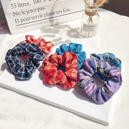 Women Girls Colors Soft Plaid Stripes Lattice Flower Elastic Hair Bands Female Sweet Scrunchies Rubber Bands Hair Accessories