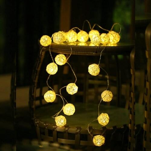 Xmas Holiday Rattan Ball String Lights 1.5/2M Fairy Heart Shape Moon LED Lights for Christmas New Year Wedding Garden Room Decor