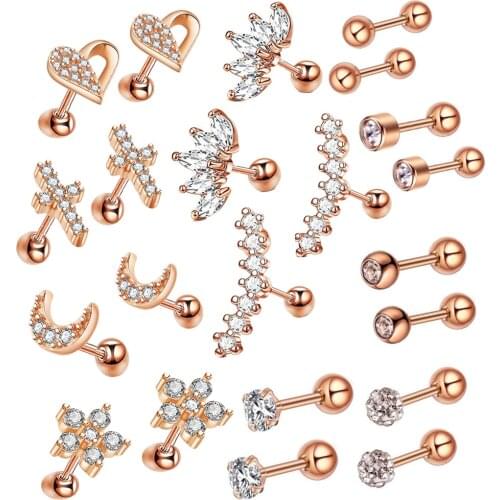 16g Cartilage Earrings Hoop Studs for Women Forwards Helix Earring Hoop Rook Daith Conch Tragus Earrings Stainless Steel Piercin