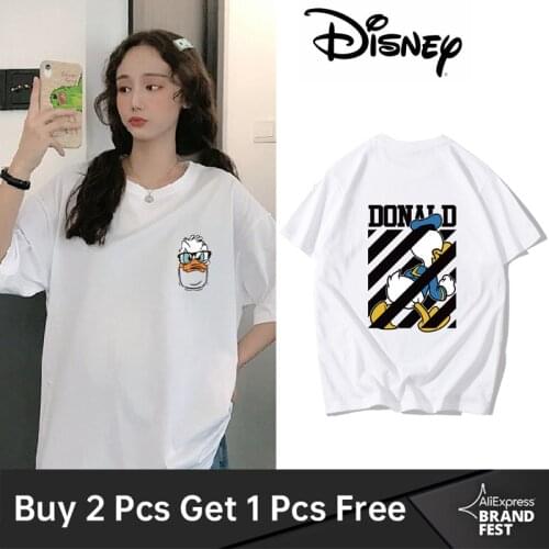 Disney Stylish Donald Duck Mickey Mouse Cartoon Print O-Neck Harajuku Short Sleeve T-Shirt Fashion Women Loose Tee Tops Korean