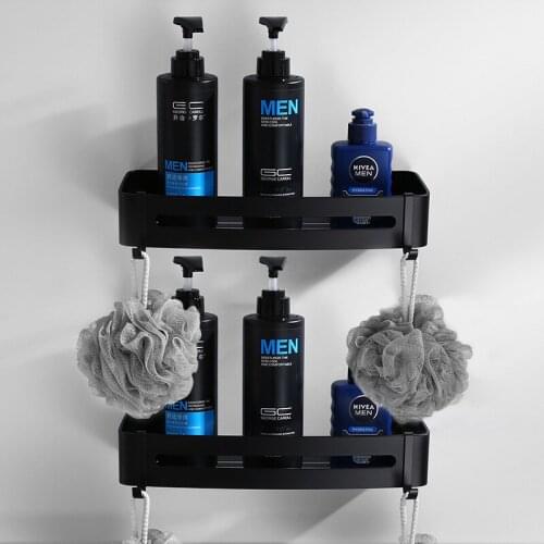 Corner Shelf Wall Mounted Black Aluminum Bathroom Soap Dish Bath Shower Shelf Bath Shampoo Holder Basket Holder Corner shelf