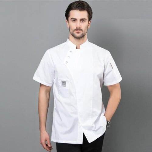 Short-sleeved chef clothes Breathable Blue Chef Jacket Restaurant Hotel Cook Suit Man Woman Work Wear Food Service Uniform Coat