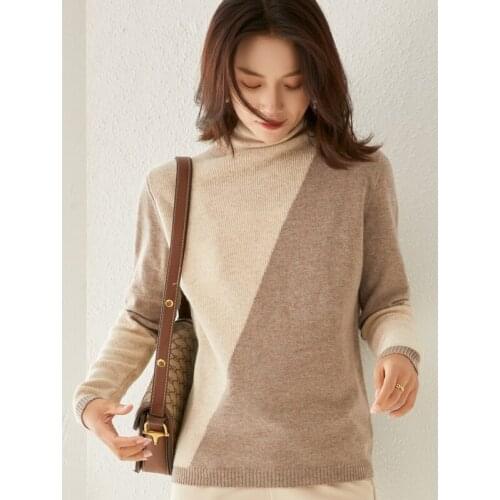 High-quality soft winter high-neck womens cashmere sweater 100% pure wool pullover large size bottoming shirt loose and warm