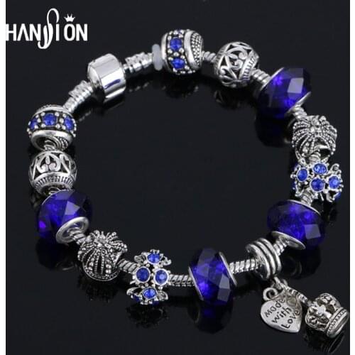 XiongHang Hot Charms Bracelets Women Silver Plated Snake Chain Crown Pendant Crystal Ball Friendship Fit Bracelet