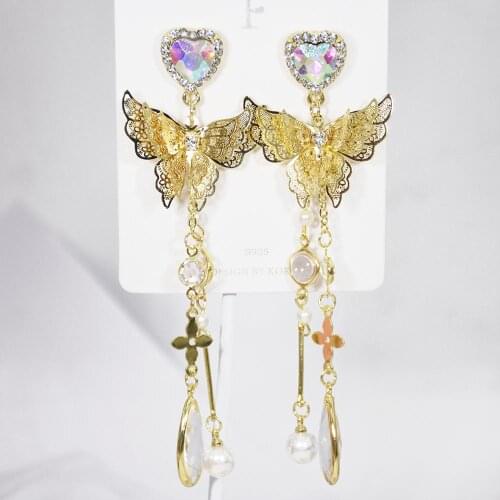 Rhinestone Pendant Earrings Needle Ladies Pearl Butterfly Earrings Accessories Wild Trendy Temperament Earrings