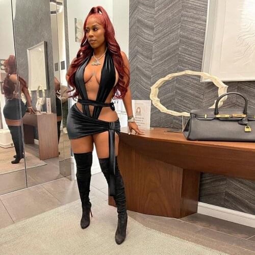 Sexy Lady Bandage Halter Crop Top And High Waist Skirt Women 2 Piece Club Party Matching Streetwear Outfits Tracksuit