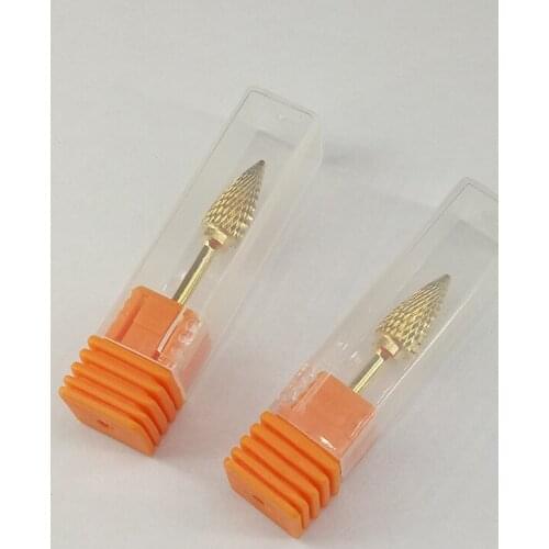 10pcs Golden Tungsten Carbide Nail Drill Bit 3/32" Taper Cone Burr Bits For Manicure Electric Nail Drill Accessories Nail Free