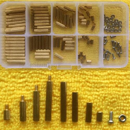 120pcs PCB M2 Male Female Threaded Brass Spacer Standoffs Screw Nut Assortment Set