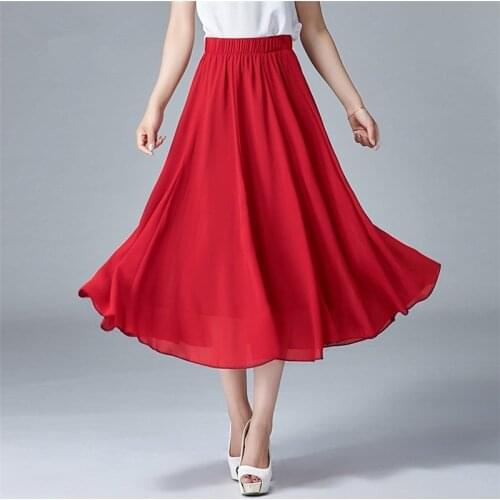 2020 Womens Clothes Office Lady Chiffon Skirts New Fashion Solid A-Line Plus Size M-7XL Elastic Waist Casual Skirts Summer Slim