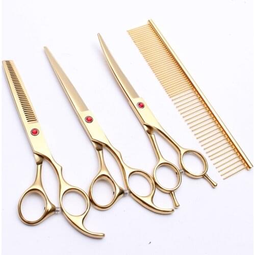 7" 19.5cm JP Steel Engraving Logo Gold Colour Grooming-for-dog Cutting Shears Thinning Scissors Pets Hair Clipper Add Bag C3002