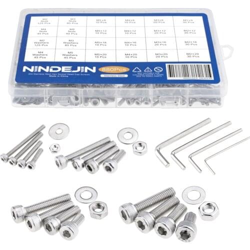 880 Pieces Hexagon Socket Bolt Set M2 M3 M4 M5 Stainless Steel Hexagon Flat Round Cap Head Screw Bolt Set