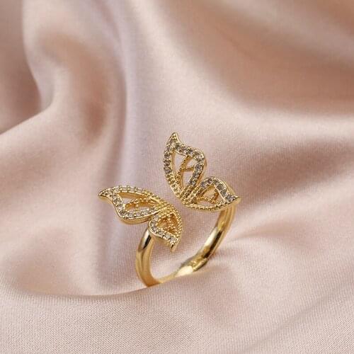 Best selling Europe America fashion butterfly ring studded banquet jewelry