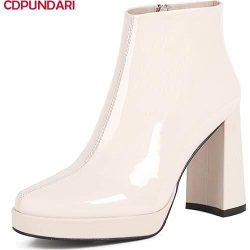 Ladies Genuine Leather High Heels Platform Ankle Boots Women Autumn Winter Modern Short Boots Party Shoes Bottes Plateforme