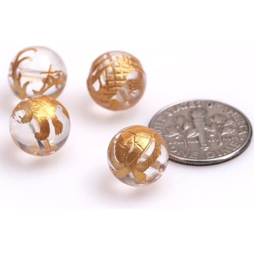 Natural 10-14mm White Rock Quartz Beads Gold Carved Dragon Turtle Tiger Phoenix Beads For Jewelry Making Mix 4 in One Set DIY