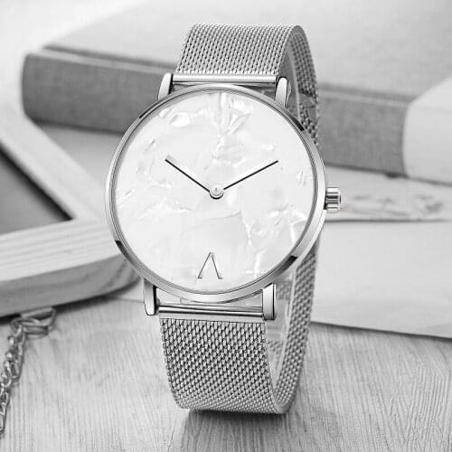 Womens Mesh Watches Creative Marble Quartz Watch Casual Ladies Watches Stainless Steel Watch Ladies Clock Relogio Feminino 2021