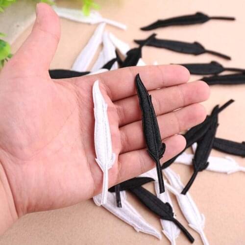 Black and White Feather Patches for Clothing Embroidered Appliques Iron on Transfer Backpack Badges Stripes Stickers on Clothes