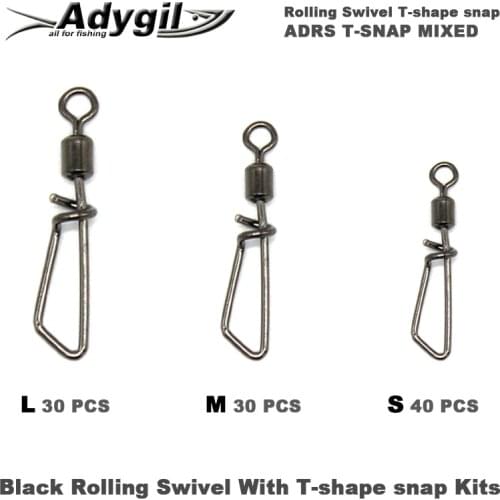 Adygil Fishing Black Rolling Swivel With T-shape Snap Kits ADRS T-SNAP MIXED #6 #4 #2 100pcs/lot