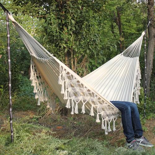 Double Hammock, 2 Person Handmade Boho Brazilian Tassel Hammock Swing Bed for Backyard
