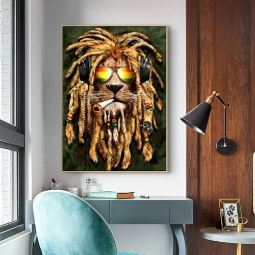 Hip Hop Lion Smoking Animal Canvas Painting Poster Print Cuadros Wall Art for Living Room Home Decor (No Frame)