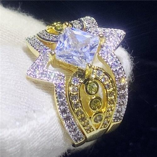 Gold colour promise ring set 925 Sterling silver AAAA cz Engagement Wedding Band Rings for women Men Finger Party Jewelry Gift