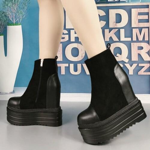 Thick-Sole Waterproof Platform Short Boots Wedges Single Boots Fashion Martin Boots Suede Within Increased Womens Ankle Boots 34