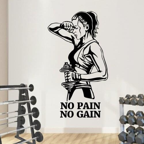 Hot no pain no gain Phrase Gym Vinyl Wallpaper Sticker For Gym Decoration Wall Decal Sport Wall stickers decoração ginásio