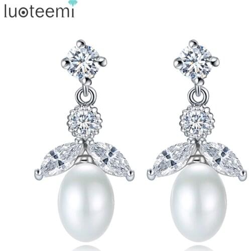 LUOTEEMI Top Quality Hot New Wedding Bridal White Cultured Freshwater Pearl Stud Earrings Jewelry For Woman Wedding Gift