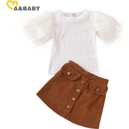 Ma&Baby 2-8Y Fashion Toddler Kid Girls Clothes Set Feather T Shirts + Skirts Children Costumes Summer