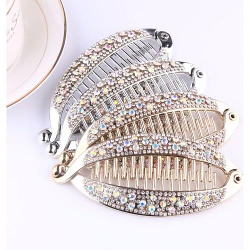 Fashion Rhinestone Hair Claws Fish Clip Banana Shape Barrettes Hairpins For Women Hair Clip Clamp DIY Hair Accessories