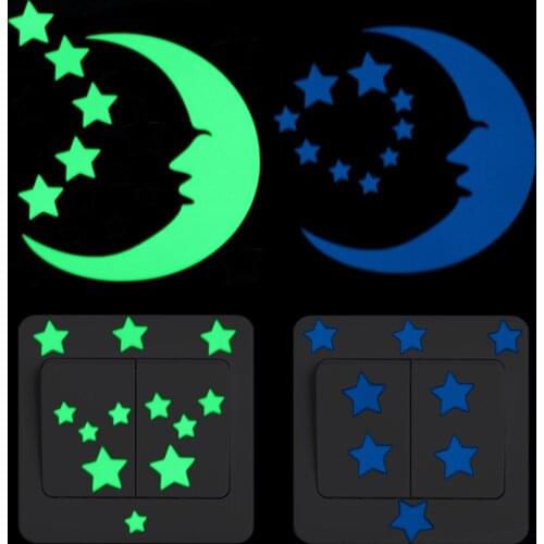 Cartoon Moon Stars Luminous Switch Sticker Glow in the Dark Home Decor Wall Sticker Kids Room Bedroom Wardrobe Decoration Decals