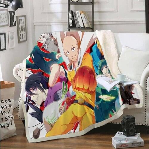 ONE PUNCH MAN Funny Character Blanket 3D Print Sherpa Blanket on Bed Home Textiles Dreamlike Style 07