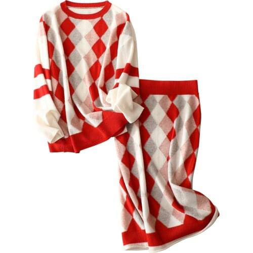 Matching Sets for Women Warm 100% Cashmere 2 Piece Set Women Winter 2020 Indie Folk Polluer+skirts Elastic Waist Women Outfits