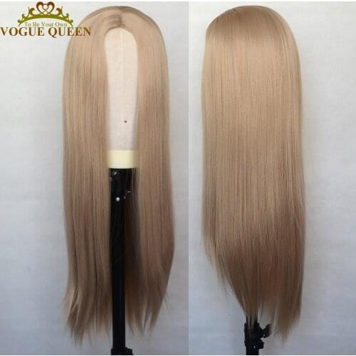 Vogue Queen Ash Blonde Synthetic Long Straight Full Machine Made Wig Heat Resistant Fiber Daily Wearing For Women