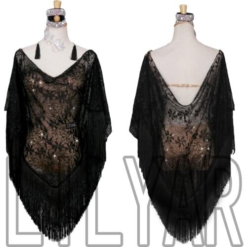 New Latin dance dress competition dress performance Dress Adult custom black scarf and Jumpsuit