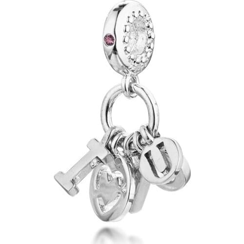 Fits Original Pandora Bracelet 925 Sterling Silver I Love You Dangle Charm Beads for Jewelry Making Kralen Berloques