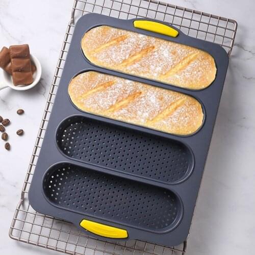 4 Groove Silicone Baguette Pan Non-Stick Perforated French Bread Pan Cake Mold Hot Dog Molds Baking Tool Kitchen Gadget Hot Sale