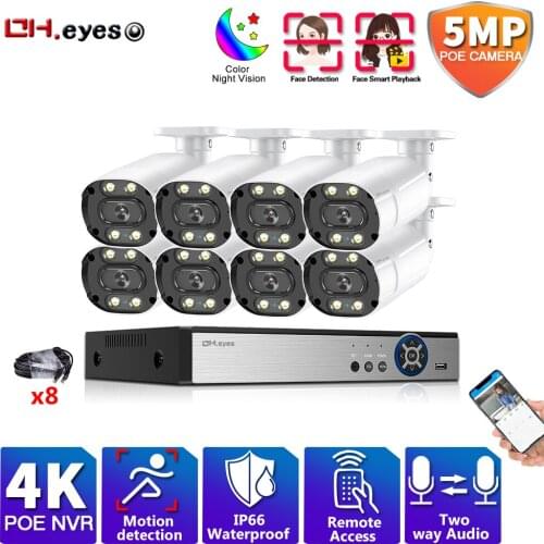 H.265 8CH 4K 5MP POE NVR CCTV System Waterproof 5MP Outdoor Bullet Audio IP Camera P2P Remote Video Security Surveillance Set