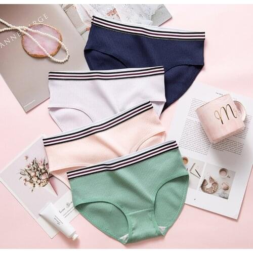 Sporty Cotton Solid Women Underwear Female Striped Breathable Seamless Briefs Soft Sexy Sanitary Panties Lingerie Tanga