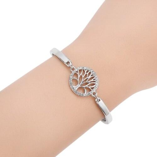 Rhinestone Tree of Life Bracelet Fashion Adjustable Bangle Silver Color Hand Chain Daily Wear Jewelry pulseira feminina