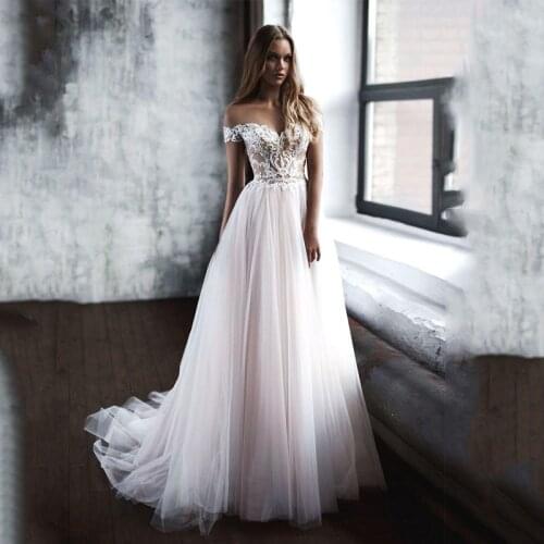 Smileven A Line Wedding Dresses 2019 Nude Top Lace Boho Bride Gowns Robe De Mariee Wedding Gowns Custom Made