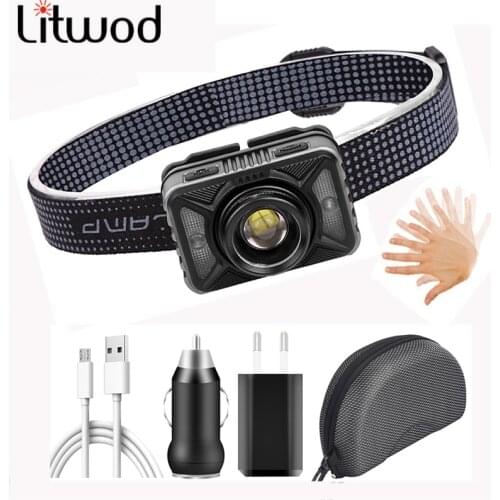 XHP50.2 Sensor Zoom LED Headlight Built-in Battery Head Light Headlight Waterproof Night Running Litwod XHP50 Bulb Light 20W