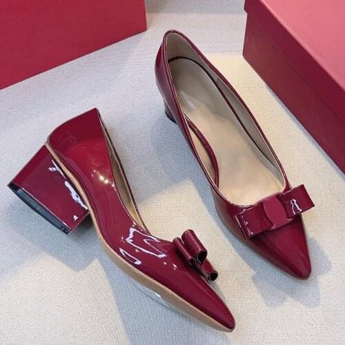 Women Genuine Leather High Heel Shoes Pumps Pointed Toe Bow Designer Wedding Shoes