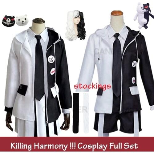 Anime Danganronpa V3: Killing Harmony Cosplay Monokuma Uniform Cosplay Costume Jacket Coat+Shirt+Short Full Set